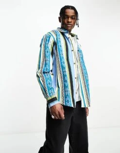 Carhartt WIP Coba Aztec Printed Long Sleeve Shirt In Blue For Men 9 Carhartt WIP Coba Aztec Printed Long Sleeve Shirt In Blue For Men -Carhartt WIP Sales 204360731 1 blue 1