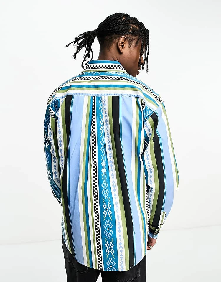 Carhartt WIP Coba Aztec Printed Long Sleeve Shirt In Blue For Men 2 Carhartt WIP Coba Aztec Printed Long Sleeve Shirt In Blue For Men - Image 2