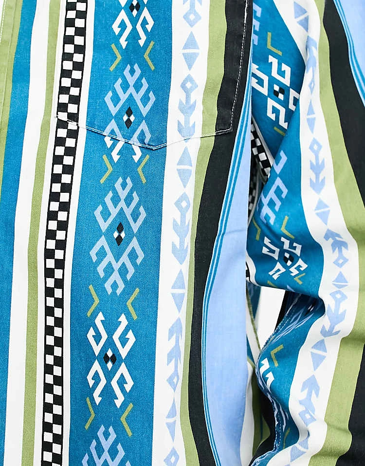 Carhartt WIP Coba Aztec Printed Long Sleeve Shirt In Blue For Men 3 Carhartt WIP Coba Aztec Printed Long Sleeve Shirt In Blue For Men - Image 3