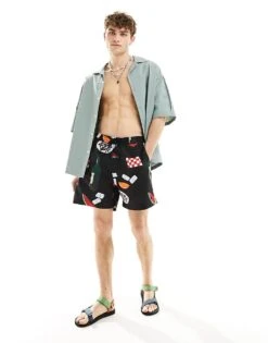 Carhartt WIP Slater Dinner Print Swim Shorts In Black For Men -Carhartt WIP Sales 205921293 1 black 1