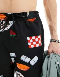 Carhartt WIP Slater Dinner Print Swim Shorts In Black For Men -Carhartt WIP Sales 205921293 4