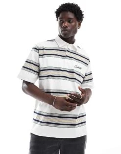 Carhartt WIP Stripe Short Sleeve Polo Shirt In White For Men