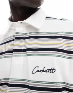 Carhartt WIP Stripe Short Sleeve Polo Shirt In White For Men -Carhartt WIP Sales 206423425 4