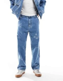 Carhartt WIP Stamp Print Loose Tapered Fit Jean In Blue For Men