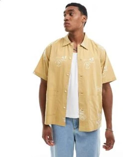Carhartt WIP Stamp Print Short Sleeve Shirt In Sand For Men Yellow