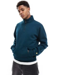 Carhartt WIP 3/4 Zip Sweatshirt In Green For Men