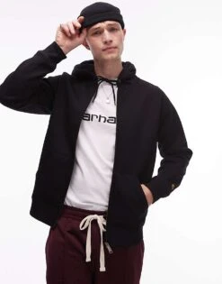 Carhartt WIP Chase Zip Up Hoodie In Black For Men