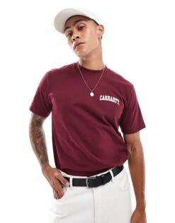 Carhartt WIP University Script T-shirt In Burgundy For Men Red -Carhartt WIP Sales 206638071 1 red 1