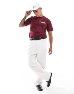 Carhartt WIP University Script T-shirt In Burgundy For Men Red -Carhartt WIP Sales 206638071 2