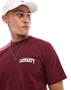 Carhartt WIP University Script T-shirt In Burgundy For Men Red -Carhartt WIP Sales 206638071 4