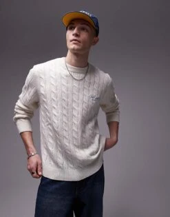 Carhartt WIP Signature Cable Knit Jumper In Cream For Men