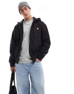 Carhartt WIP American Script Zip Hoodie In Black For Men