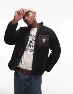 Carhartt WIP Prentis Borg Liner Zip Up Jacket In Black For Men -Carhartt WIP Sales 206639158 1 black 1