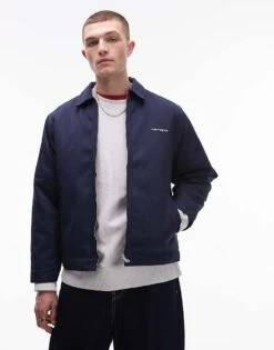 Carhartt WIP Module Script Zip Up Jacket In Navy For Men