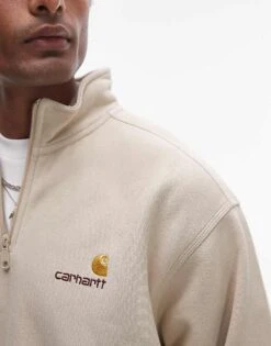 Carhartt WIP Half Zip American Script Sweatshirt In Beige For Men Grey -Carhartt WIP Sales 207485933 3