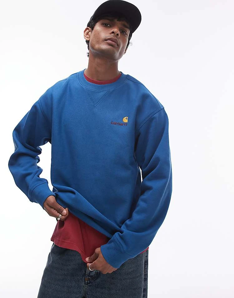 Carhartt WIP American Script Sweatshirt In For Men Mid Blue 5 Carhartt WIP American Script Sweatshirt In For Men Mid Blue - Image 5