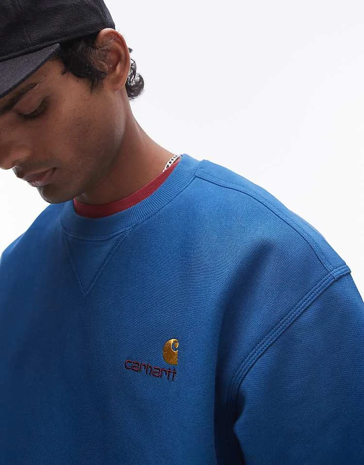 Carhartt WIP American Script Sweatshirt In For Men Mid Blue 2 Carhartt WIP American Script Sweatshirt In For Men Mid Blue - Image 2