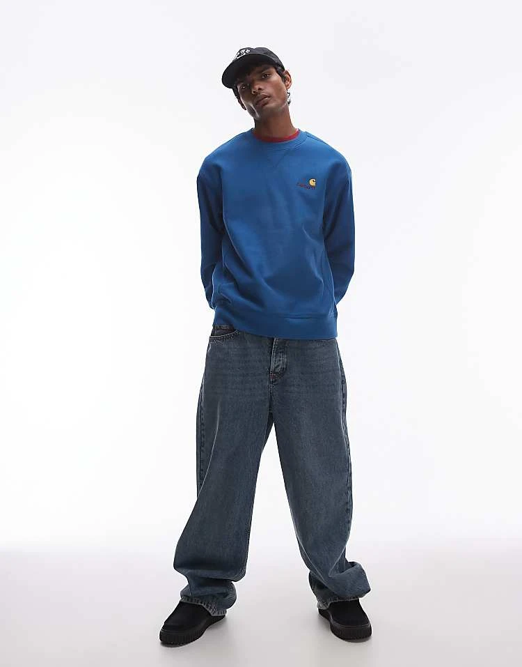 Carhartt WIP American Script Sweatshirt In For Men Mid Blue 3 Carhartt WIP American Script Sweatshirt In For Men Mid Blue - Image 3