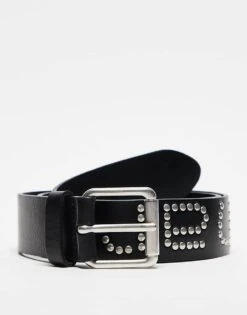 Carhartt WIP Script Studded Leather Belt In Black For Unisex