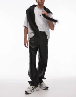 Carhartt WIP Single Knee Faux Leather Trousers In Black For Men