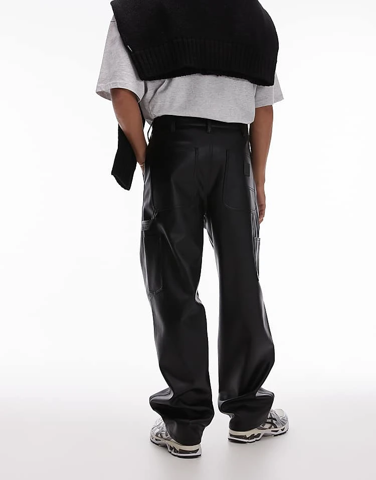 Carhartt WIP Single Knee Faux Leather Trousers In Black For Men 3 Carhartt WIP Single Knee Faux Leather Trousers In Black For Men - Image 3