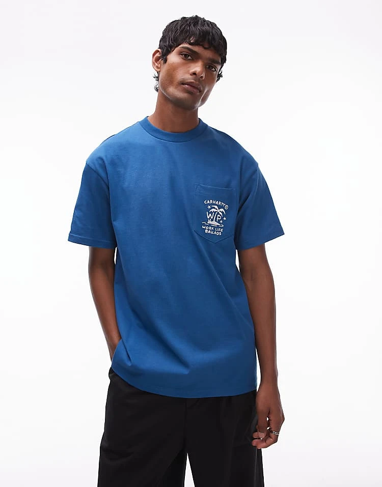 Carhartt WIP Short Sleeve Fragments Pocket T-shirt In Blue For Men Light Grey 3 Carhartt WIP Short Sleeve Fragments Pocket T-shirt In Blue For Men Light Grey - Image 3