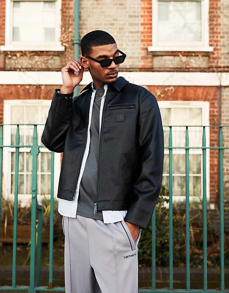 Carhartt WIP Detroit Jacket Faux Leather For Men Black 5 Carhartt WIP Detroit Jacket Faux Leather For Men Black - Image 5