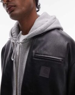 Carhartt WIP Detroit Jacket Faux Leather For Men Black 7 Carhartt WIP Detroit Jacket Faux Leather For Men Black -Carhartt WIP Sales 207486292 3