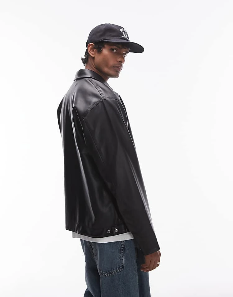 Carhartt WIP Detroit Jacket Faux Leather For Men Black 4 Carhartt WIP Detroit Jacket Faux Leather For Men Black - Image 4