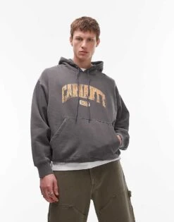 Carhartt WIP Library Graphic Hoodie In Washed Black For Men