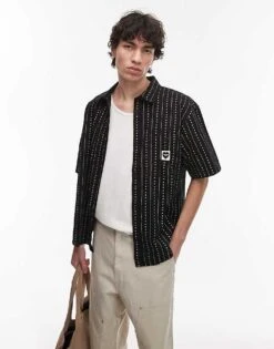 Carhartt WIP Drewe Short Sleeve Heart Stripe Shirt In Black For Men -Carhartt WIP Sales 207906272 1 black 1