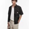 Carhartt WIP Drewe Short Sleeve Heart Stripe Shirt In Black For Men