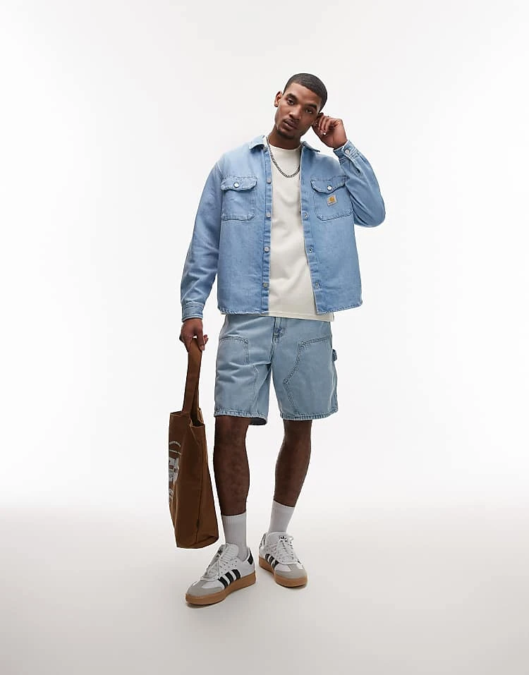 Carhartt WIP Harvey Denim Shirt In Mid Blue For Men 1 Carhartt WIP Harvey Denim Shirt In Mid Blue For Men