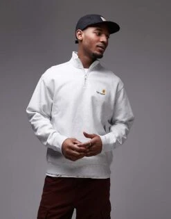 Carhartt Wip Half Zip American Script Sweatshirt In Grey For Men 9 Carhartt Wip Half Zip American Script Sweatshirt In Grey For Men -Carhartt WIP Sales 207906527 1 grey 1