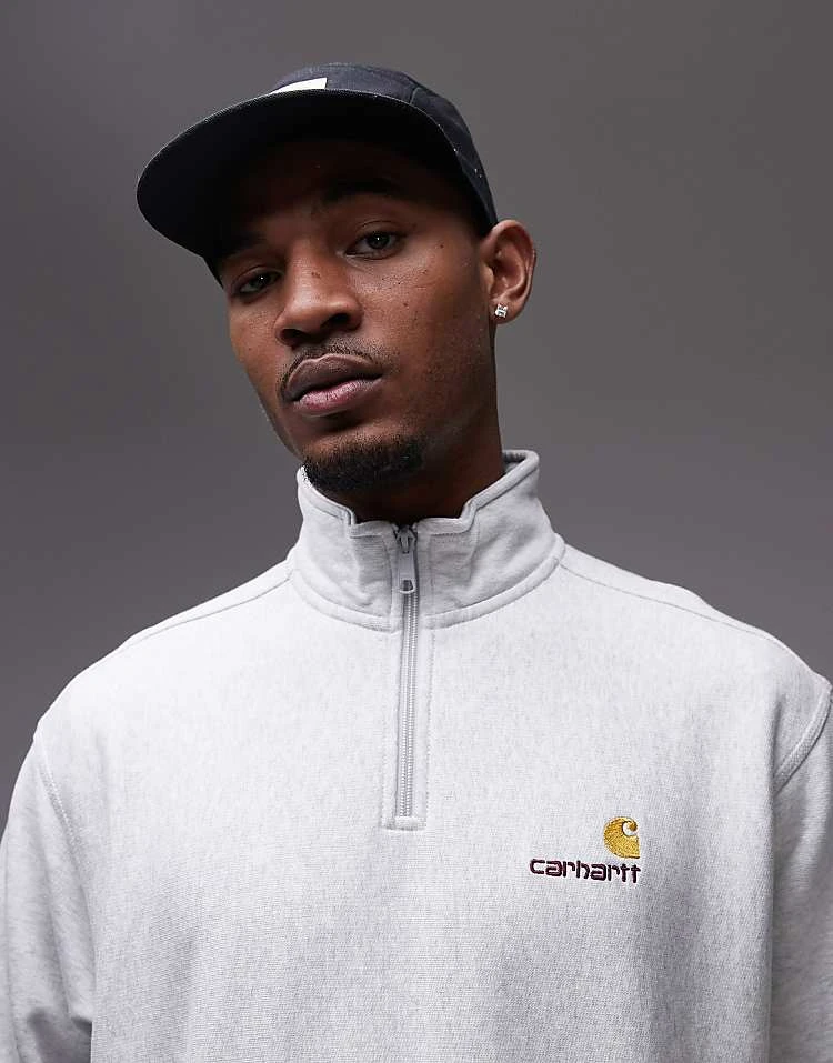 Carhartt Wip Half Zip American Script Sweatshirt In Grey For Men 4 Carhartt Wip Half Zip American Script Sweatshirt In Grey For Men - Image 4