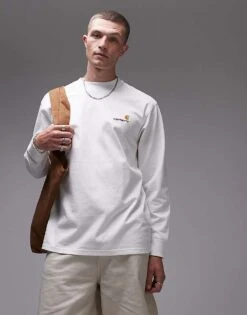 Carhartt WIP American Script Long Sleeve T-shirt In White For Men -Carhartt WIP Sales 207906635 1 white 1